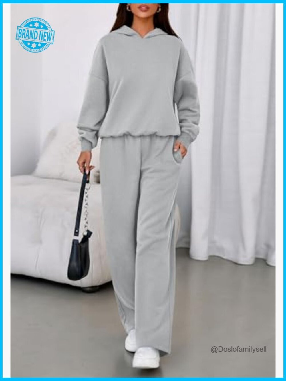 Cozy 2 Piece Hoodie & Wide Leg Sweatpants Set Loose Fit Tracksuit Lounge - Picture 6 of 7